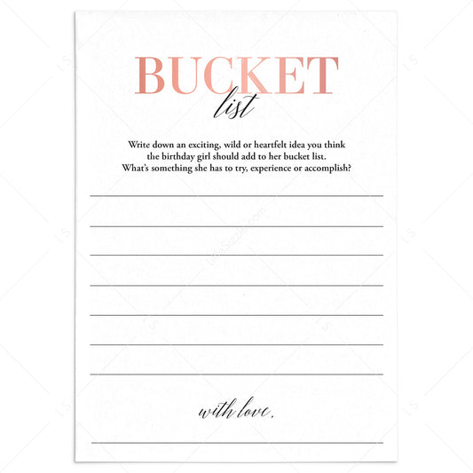 Printable Birthday Bucket List Card for Women by LittleSizzle