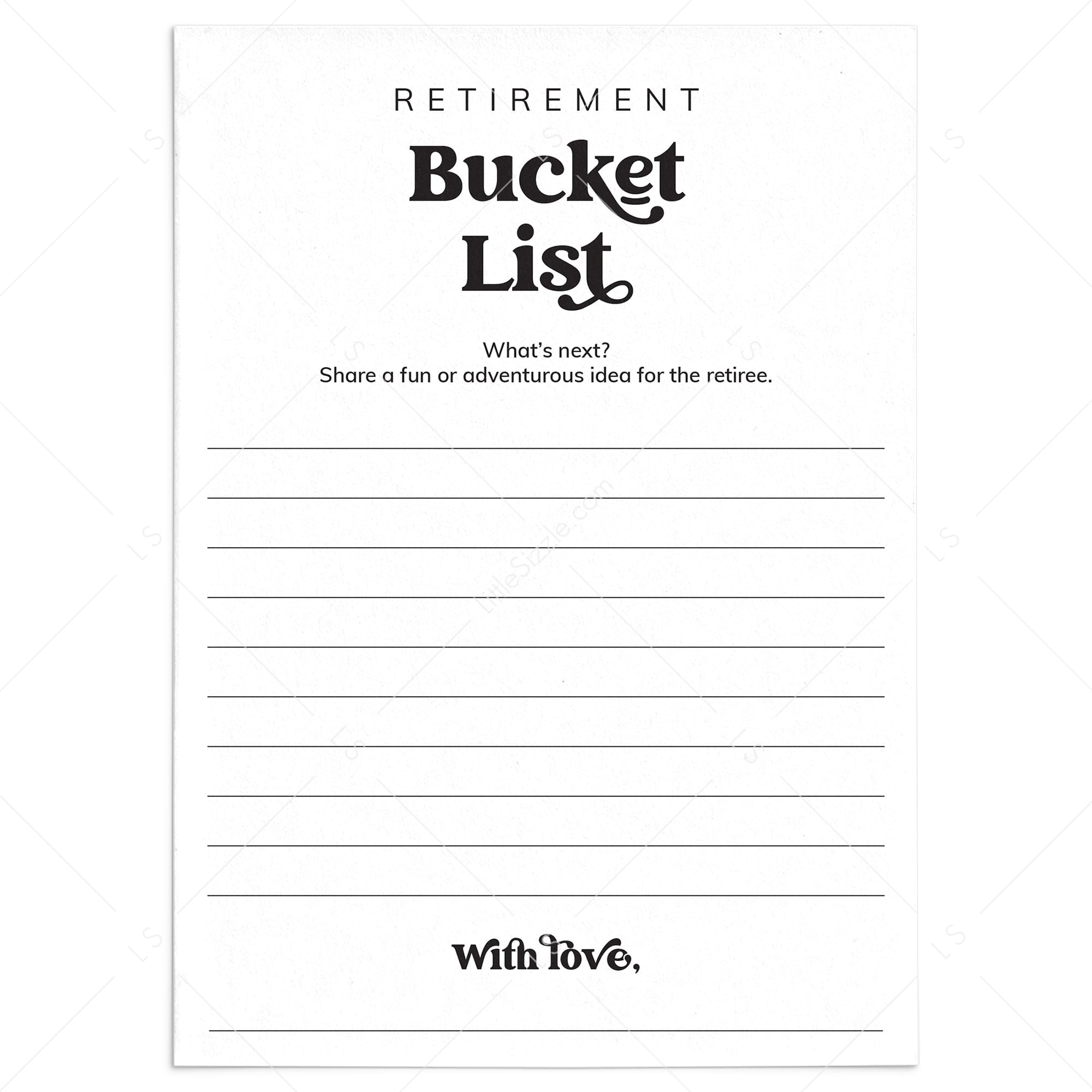 Retirement Bucket List Printable | Digital Download by LittleSizzle