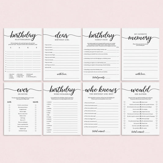 8 Birthday Party Games for Women Printable by LittleSizzle