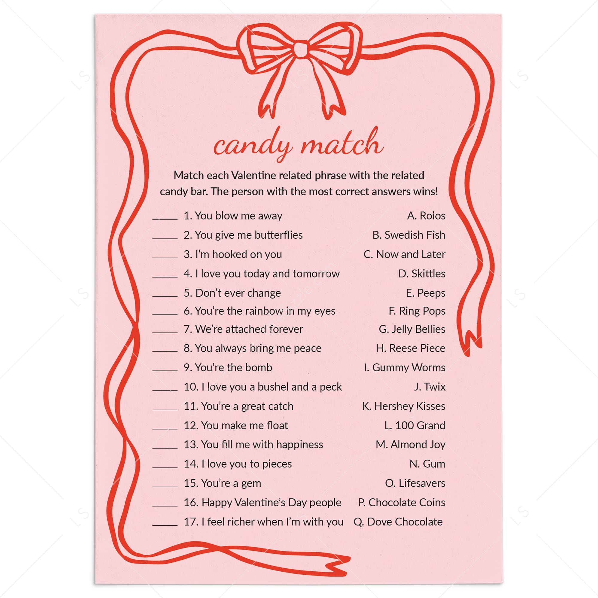Candy Match Game with Answers Printable PDF by LittleSizzle