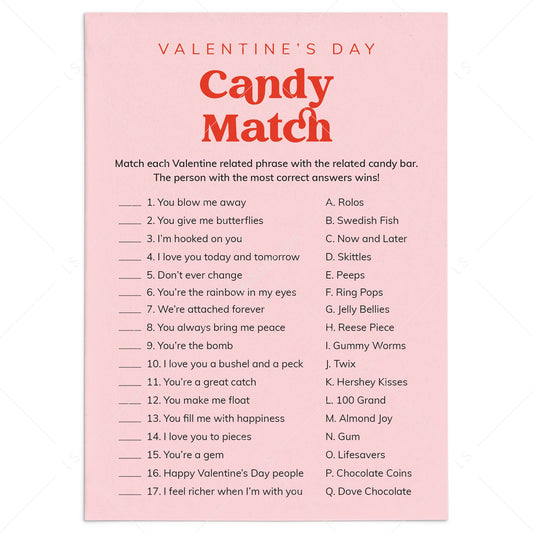 Valentine's Day Candy Match Game with Answer Key Digital Download by LittleSizzle