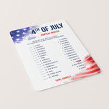 4th of July USA Capitals Game with Answer Key
