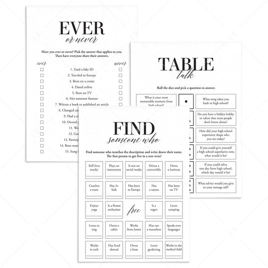 Class Reunion Icebreakers Printable by LittleSizzle