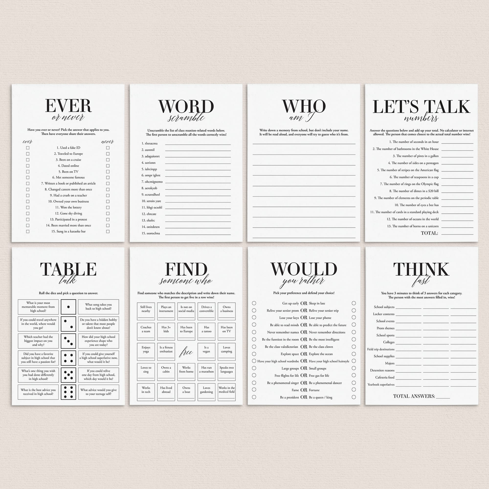 Class Reunion Games Bundle Printable by LittleSizzle