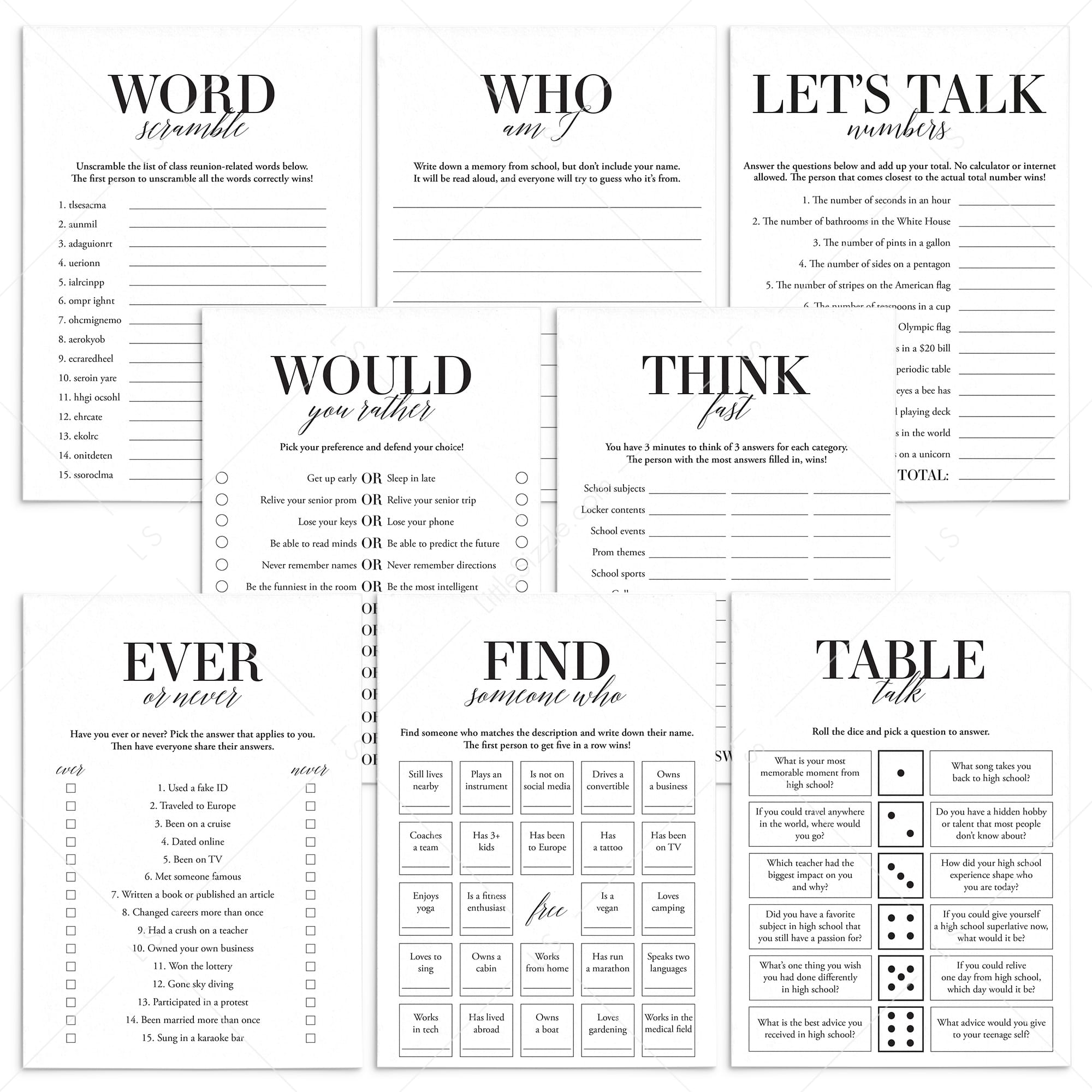Class Reunion Games Bundle Printable by LittleSizzle