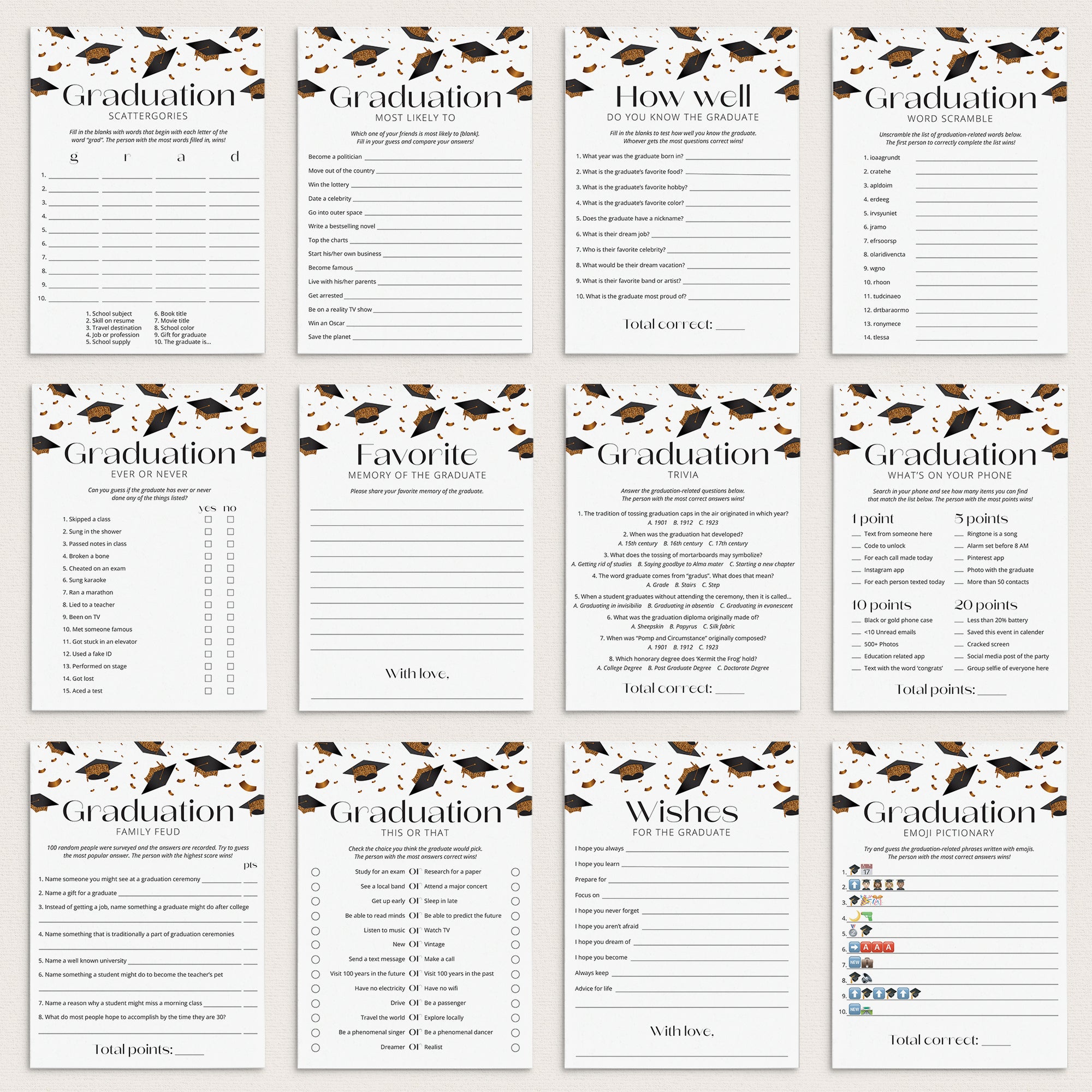 12 Graduation Party Games Printable by LittleSizzle