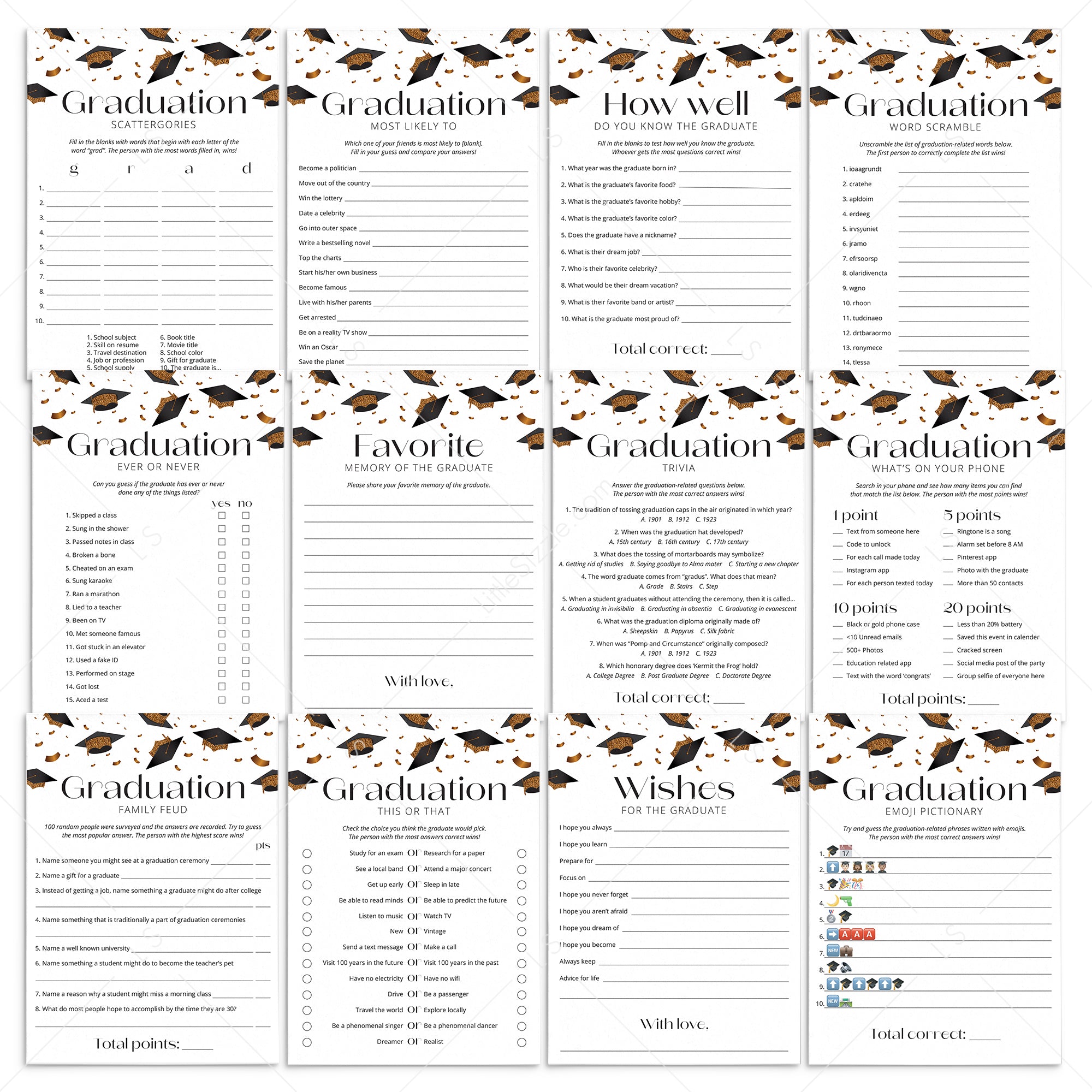 12 Graduation Party Games Printable by LittleSizzle