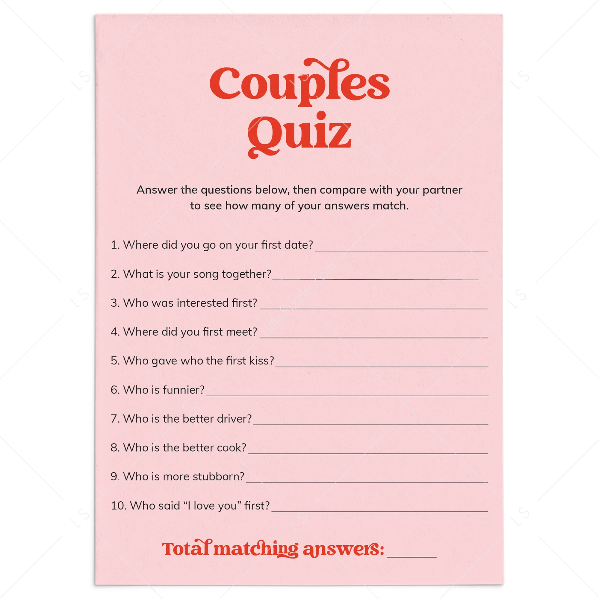 Printable Quiz for Couples Date Night by LittleSizzle