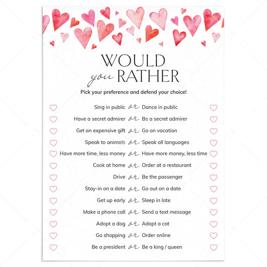Would You Rather for Couples Game Printable by LittleSizzle