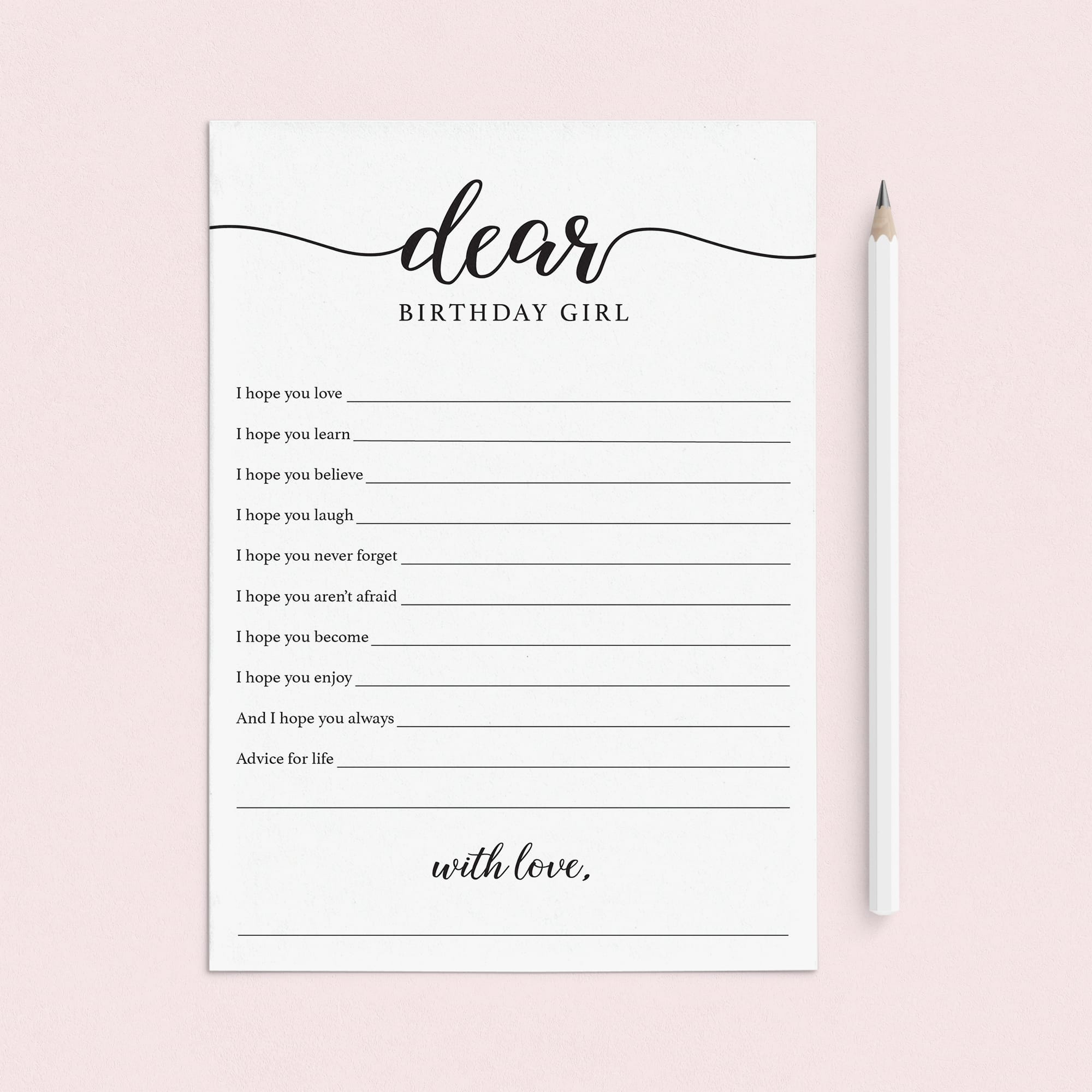 Birthday Girl Wishes and Advice Card Printable by LittleSizzle