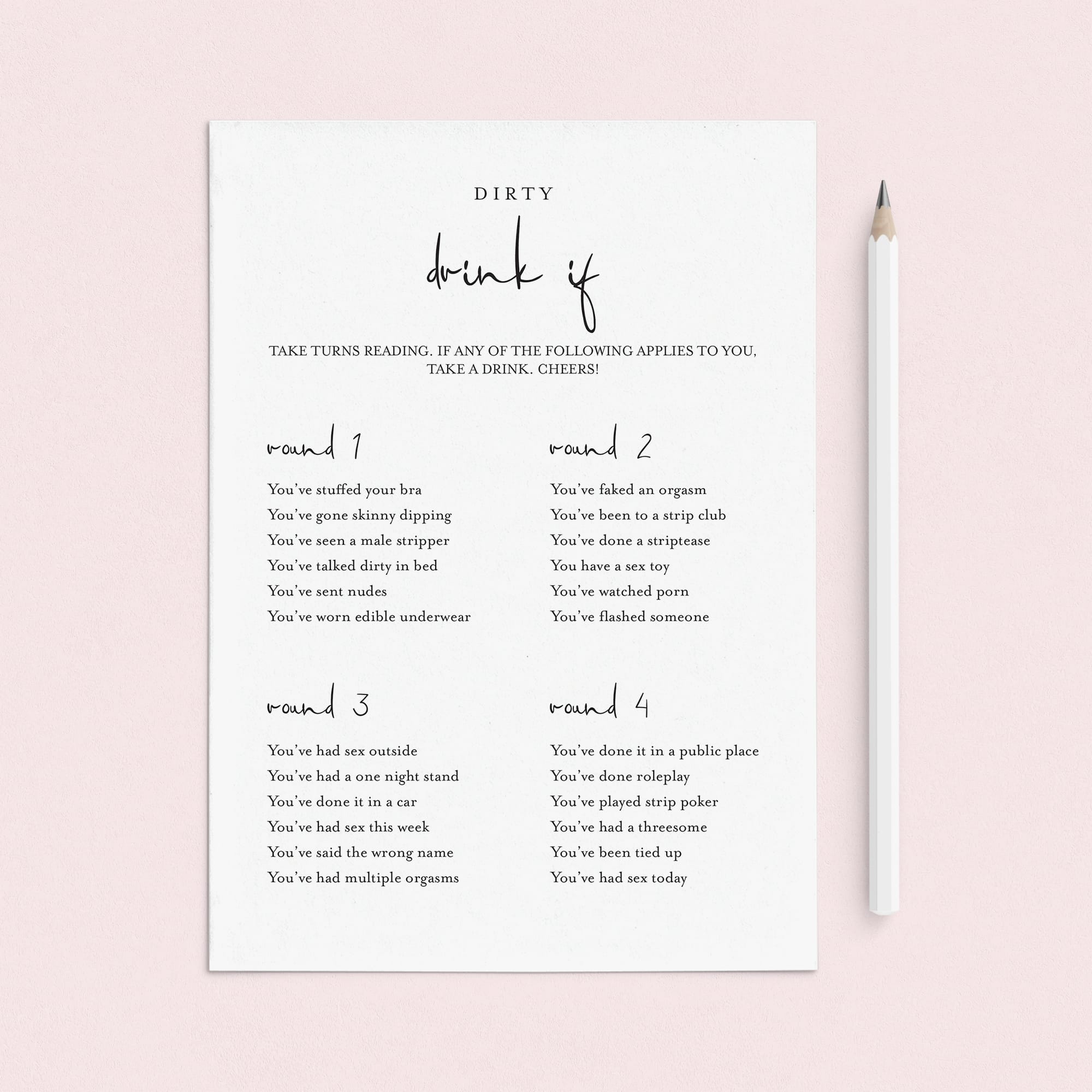 Dirty Drink If Game for Girls Night Printable by LittleSizzle