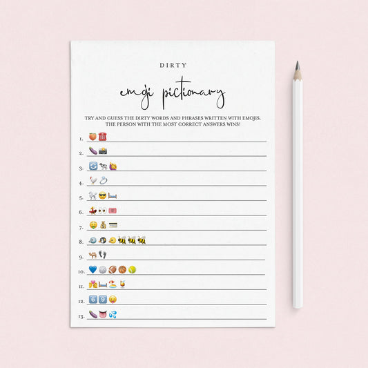 Dirty Emoji Pictionary Game With Answers Printable by LittleSizzle