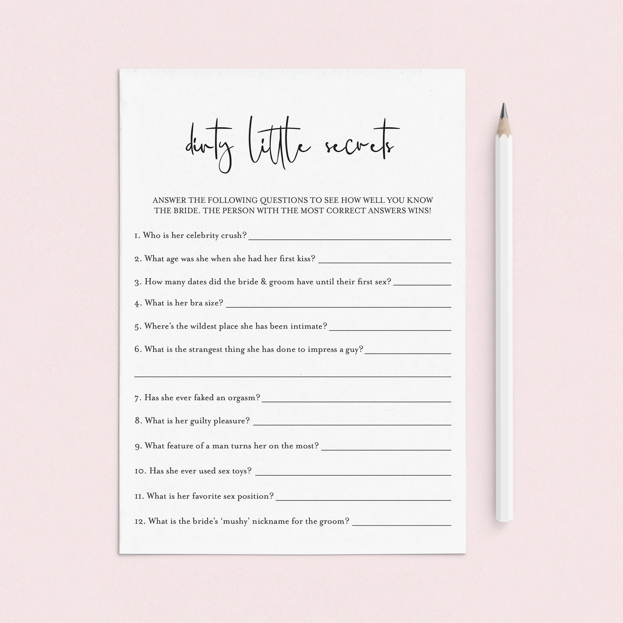 Dirty Little Secrets Who Knows The Bride Best Printable by LittleSizzle