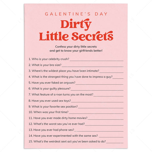 Galentines Dirty Little Secrets Printable Game Retro Pink and Red by LittleSizzle