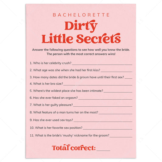 Bachelorette Dirty Little Secrets Party Game Printable by LittleSizzle