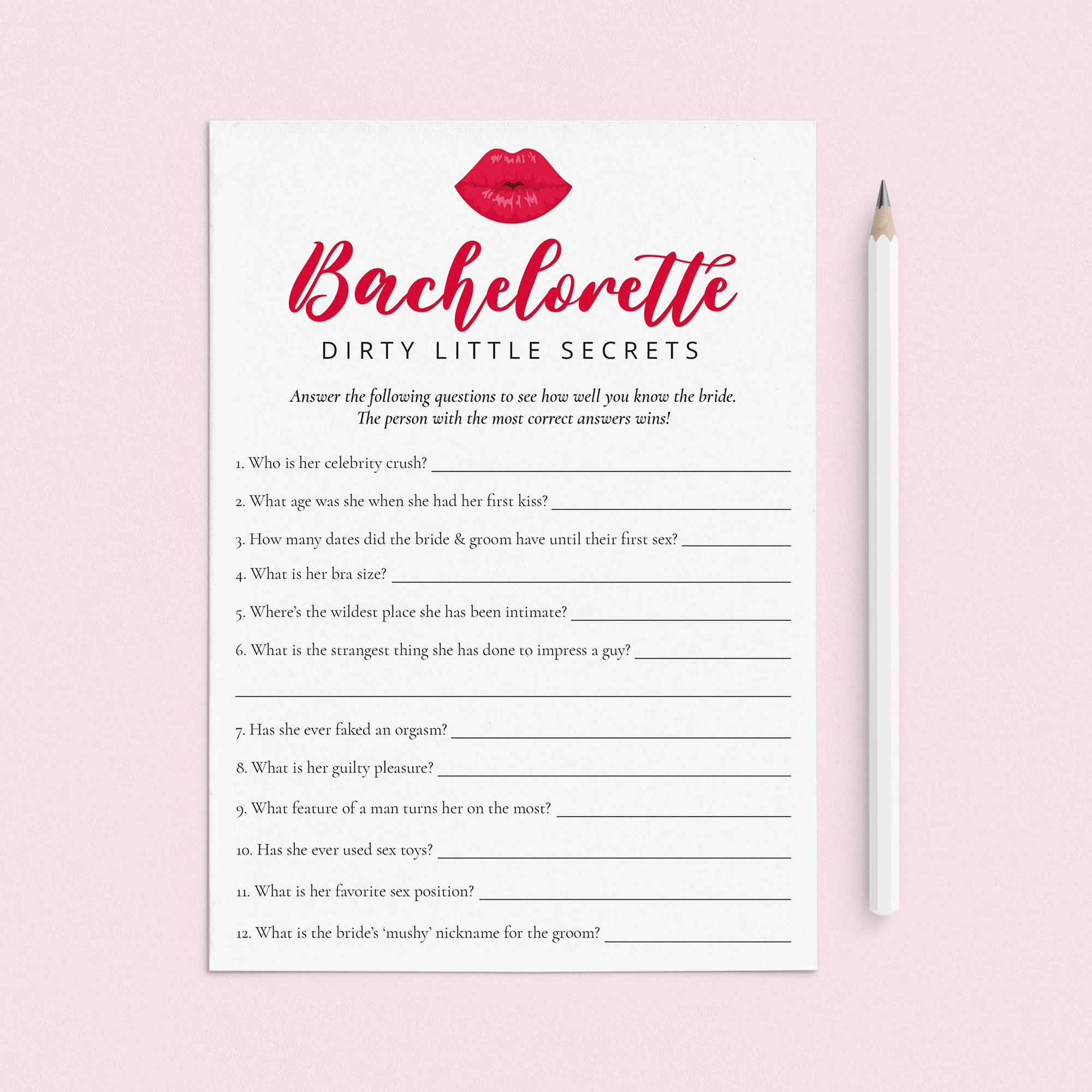 Dirty Little Secrets Bachelorette Party Game Printable by LittleSizzle