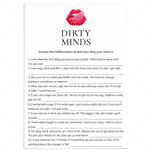 Dirty Mind Game Questions and Answers Printable by LittleSizzle