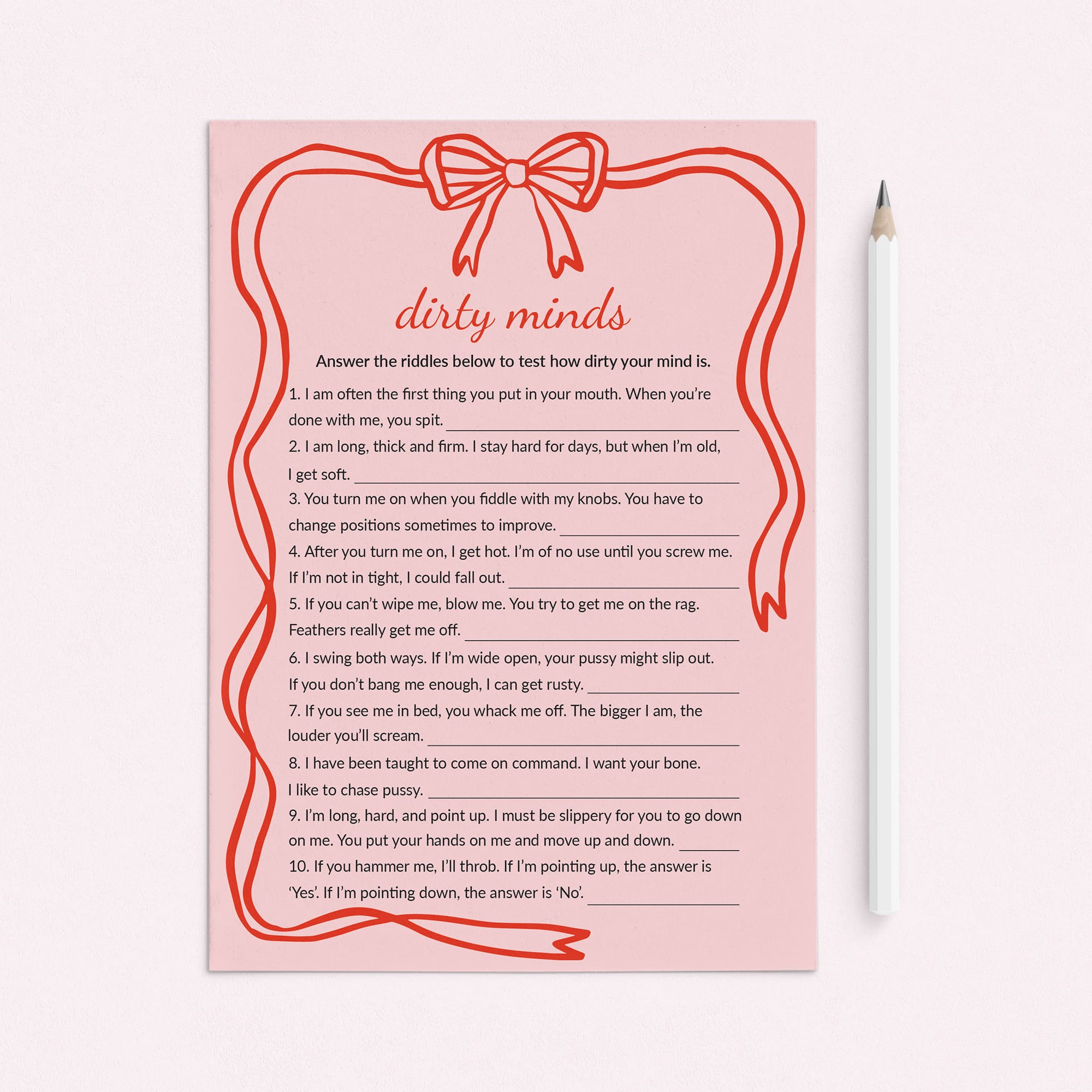 Pink Wavy Border Dirty Minds game with Answers Digital Download by LittleSizzle