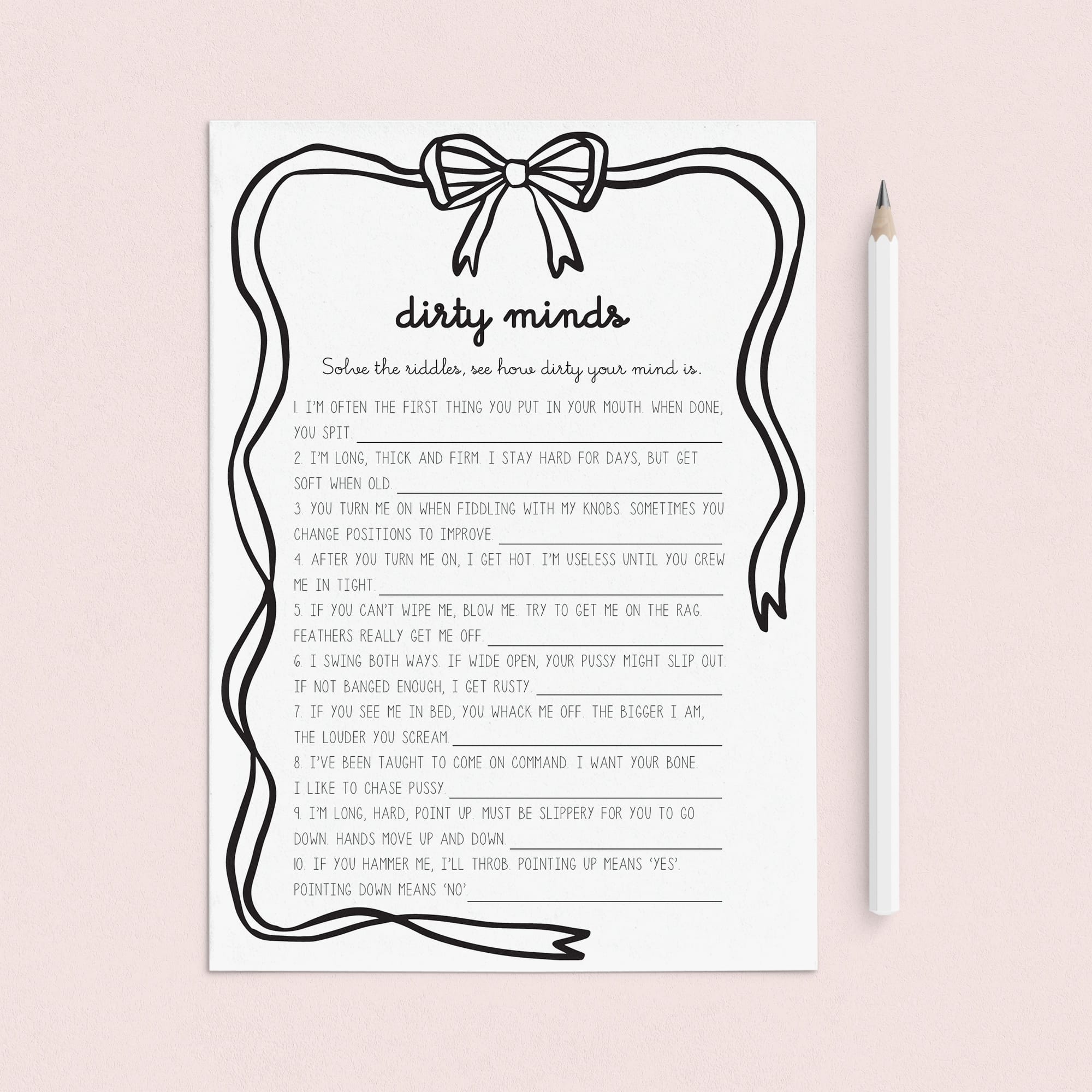 Dirty Mind Adult Party Game Printable Coquette Black Bow by LittleSizzle