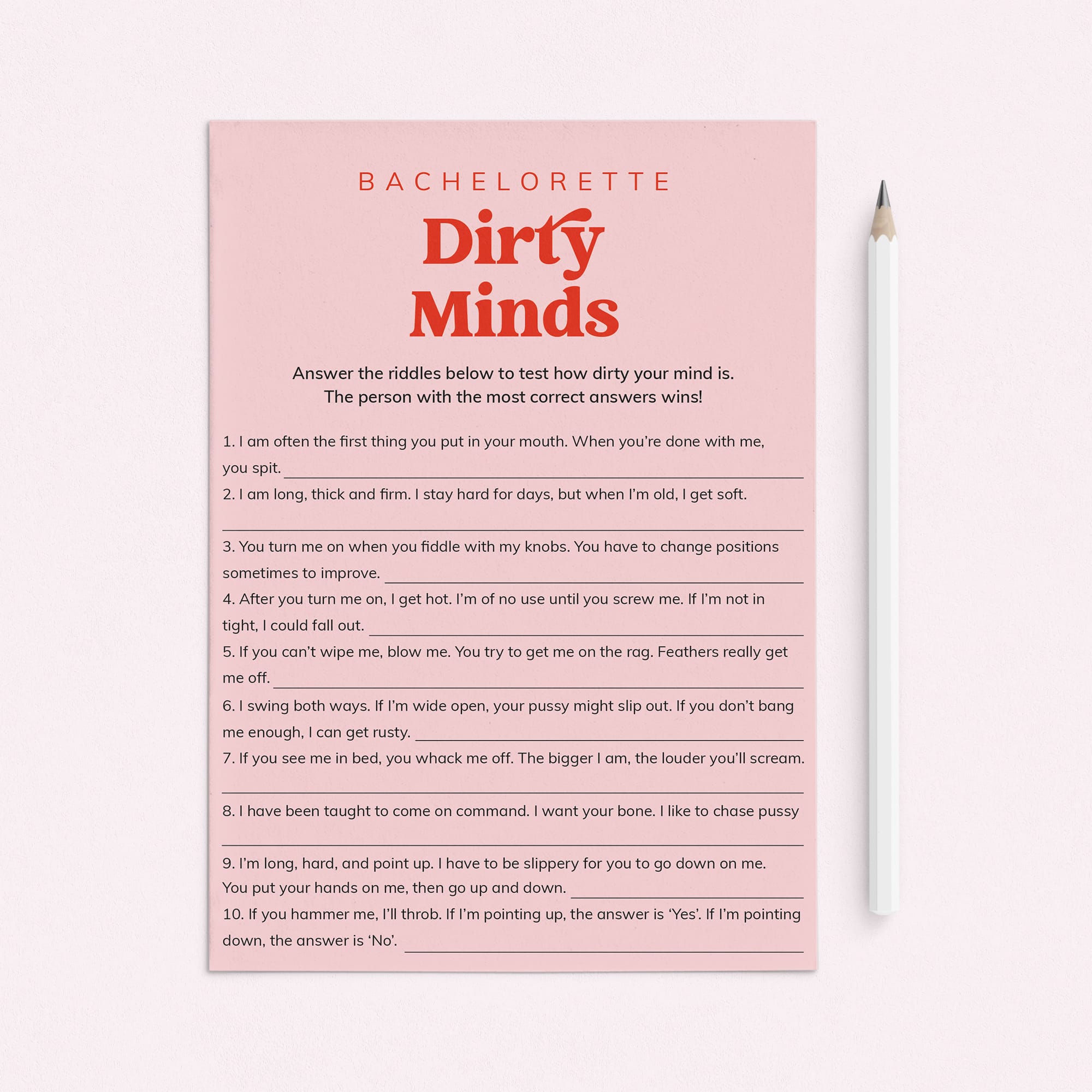 Bachelorette Dirty Minds Answers Included Printable Game by LittleSizzle