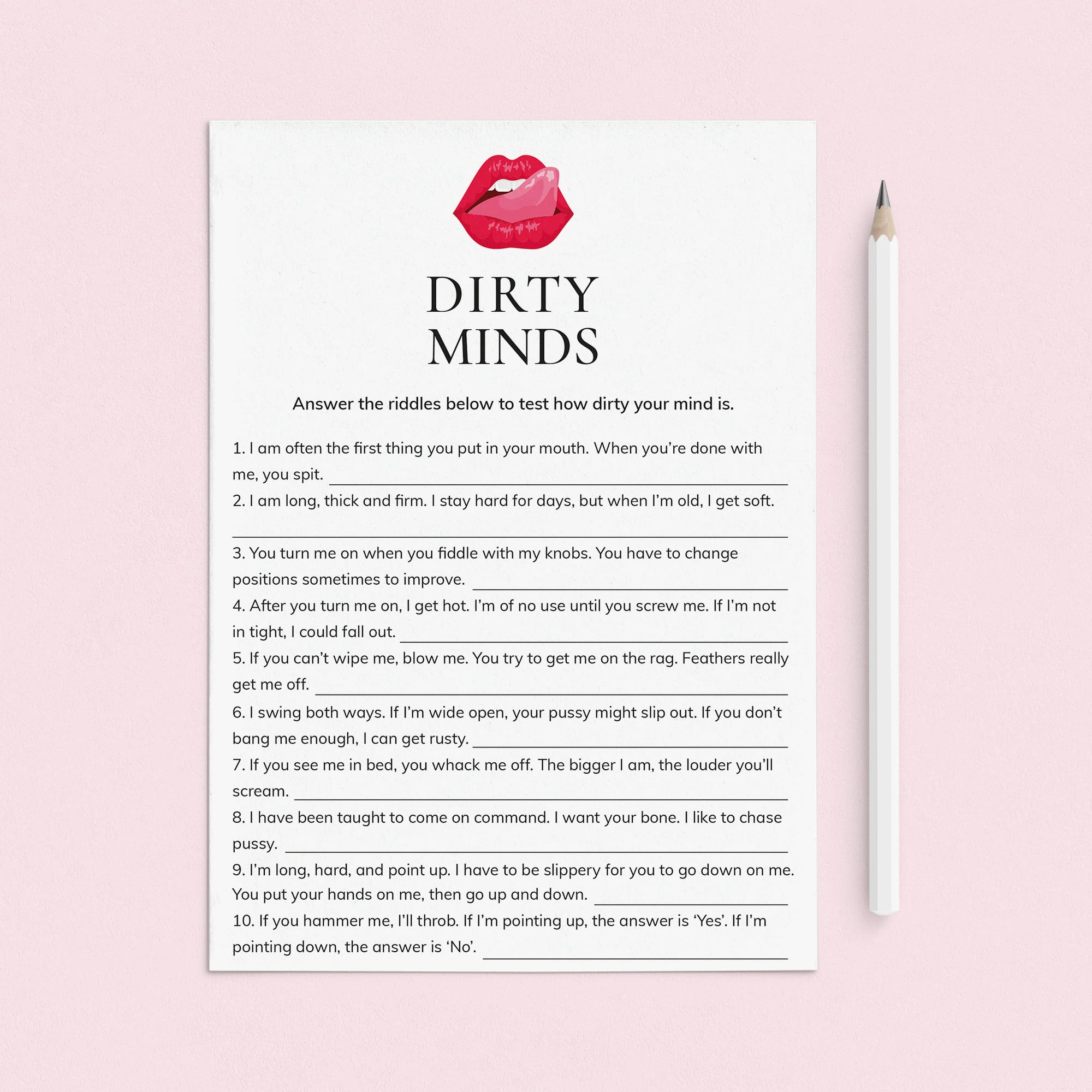 Dirty Mind Game Questions and Answers Printable by LittleSizzle