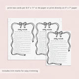 Dirty Mind Adult Party Game Printable Coquette Black Bow