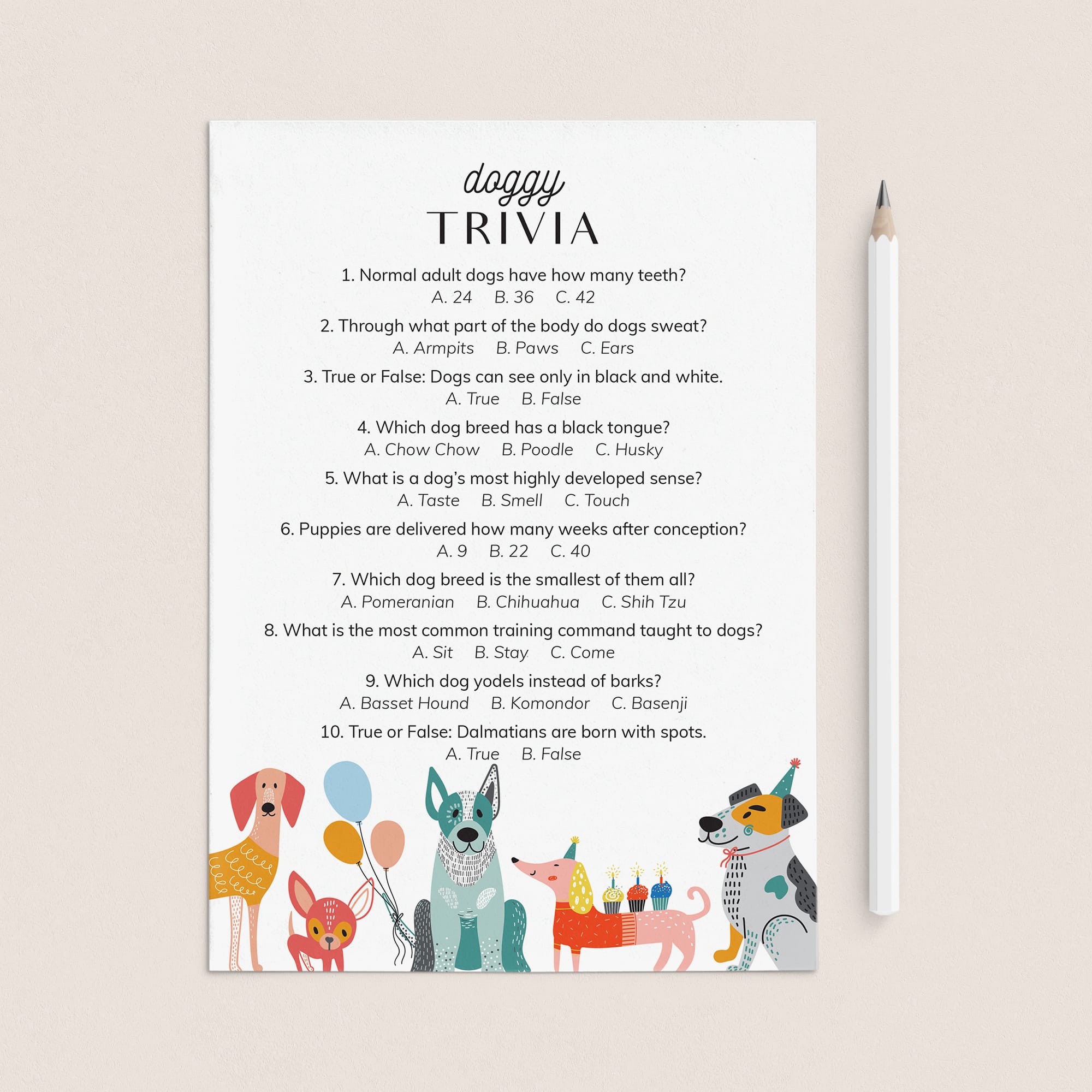 Dog Trivia Questions and Answers Printable by LittleSizzle