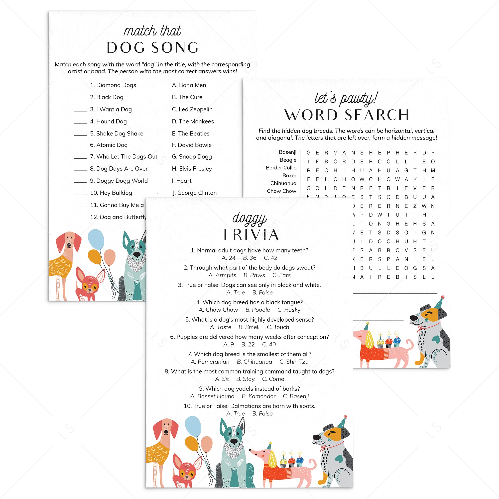 Printable Let's Pawty Dog Party Games by LittleSizzle