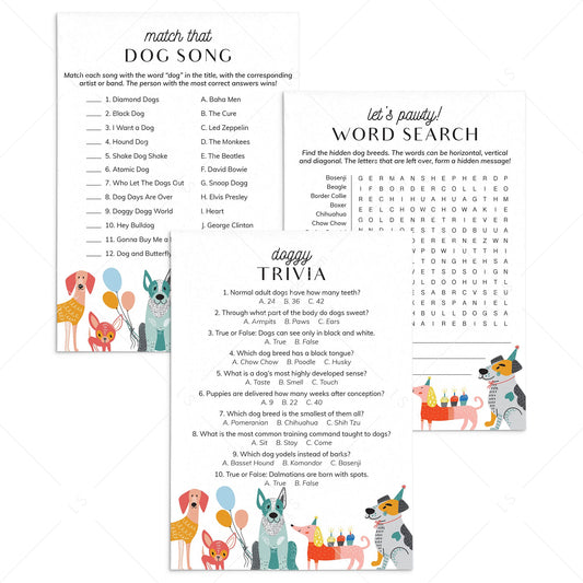 Printable Let's Pawty Dog Party Games by LittleSizzle