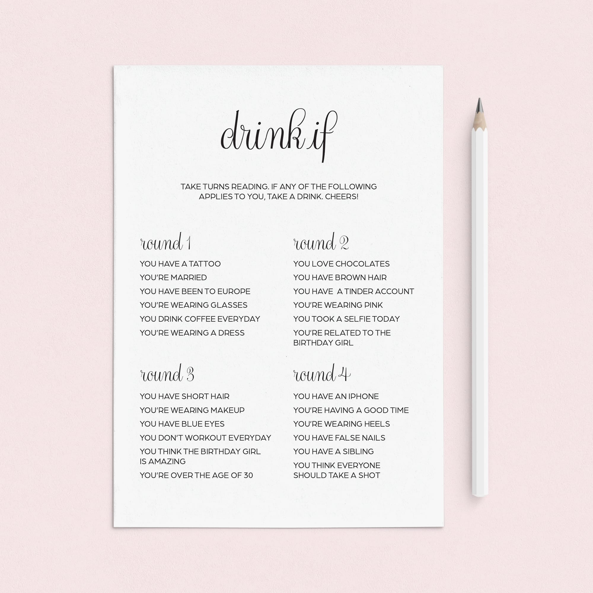 Printable Drinking Game for Women's Birthday Party by LittleSizzle