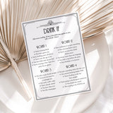 Gatsby New Year's Eve Party Drinking Game Card Printable