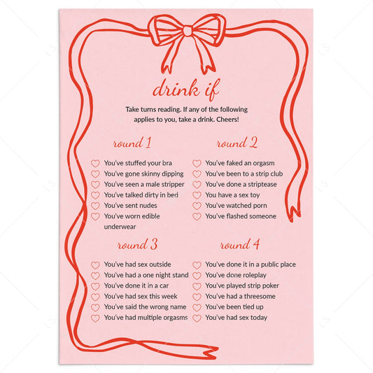 Fun Bachelorette Drink If Game Coquette Theme by LittleSizzle