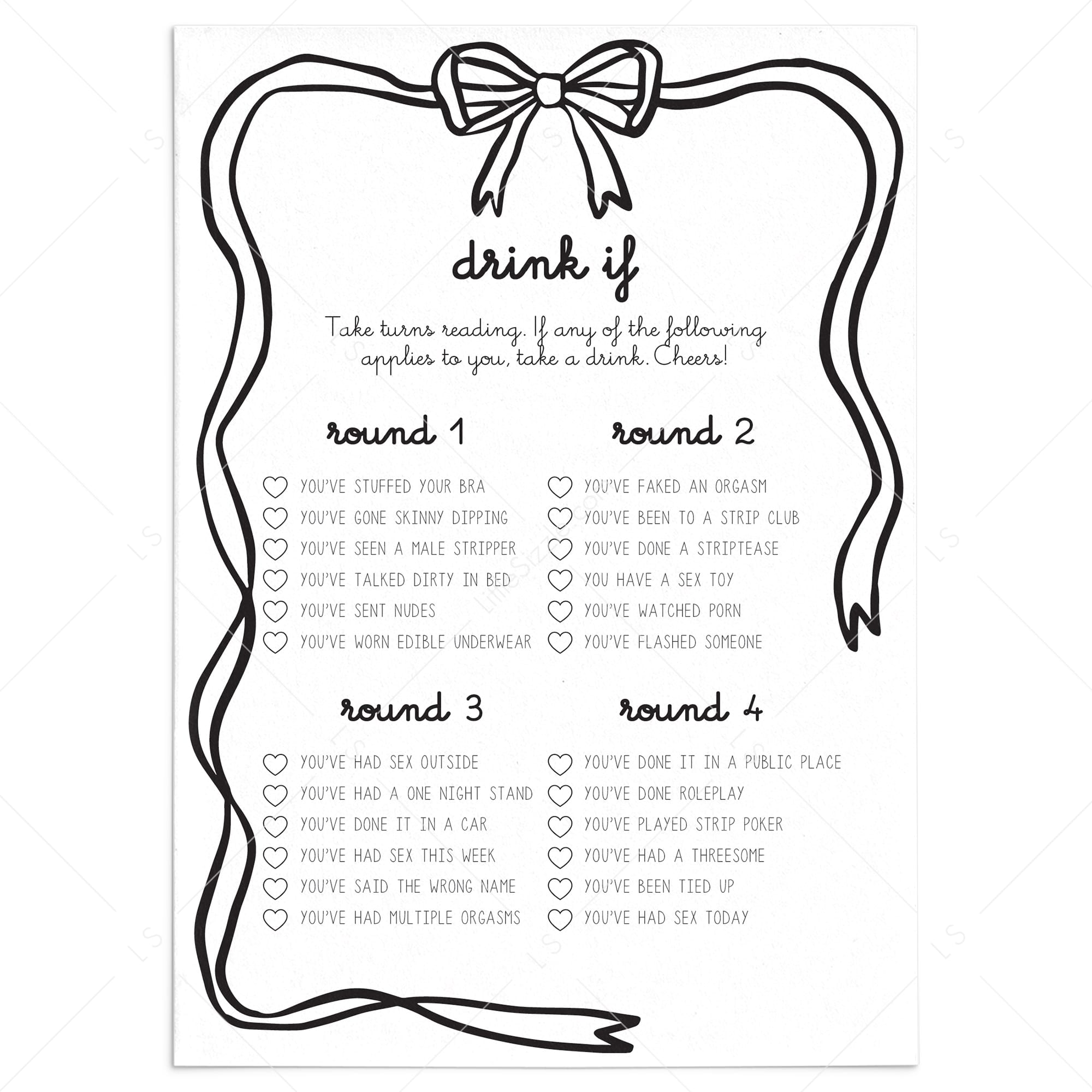 Printable Bachelorette Drinking Game Questions by LittleSizzle