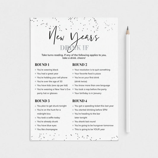 Silver New Year's Party Drink If Game Card Printable by LittleSizzle