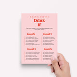 Bachelorette Party Drink If Printable Game Pink and Red