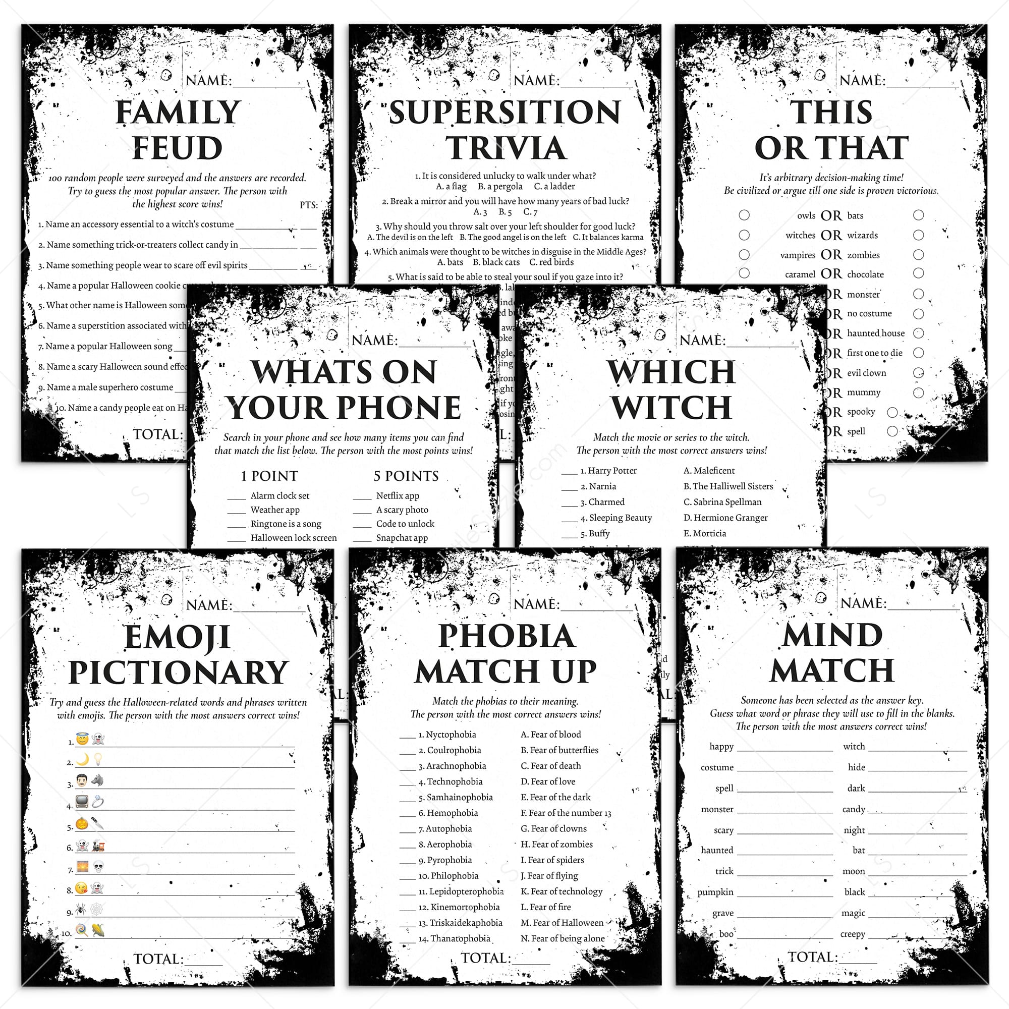 Distressed Halloween Party Games & Activities Printable | Adult Halloween Ideas by LittleSizzle