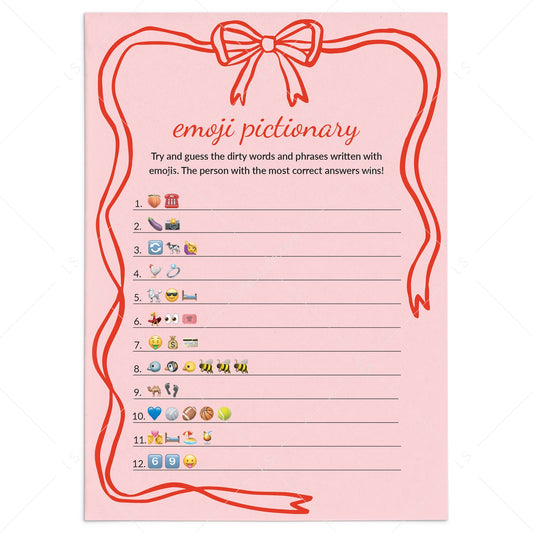 Dirty Emoji Pictionary Game Pink Bow Wavy Border by LittleSizzle
