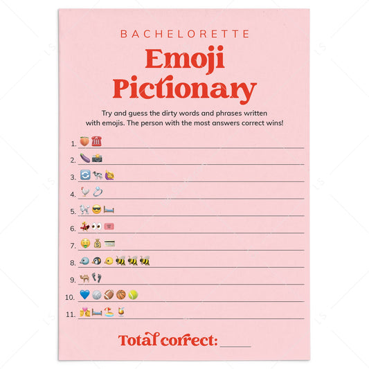 Bachelorette Emoji Pictionary Game Printable Pink and Red by LittleSizzle