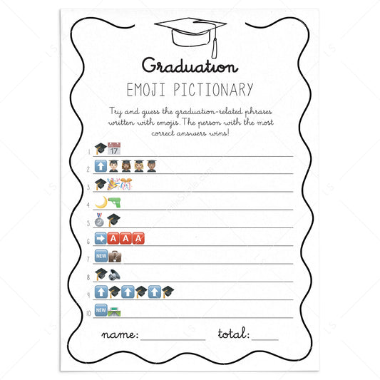 Graduation Emojis Game with Answers Printable Wavy Border by LittleSizzle