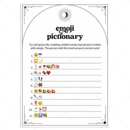 Celestial Wedding Shower Emoji Pictionary Game with Answers Download by LittleSizzle