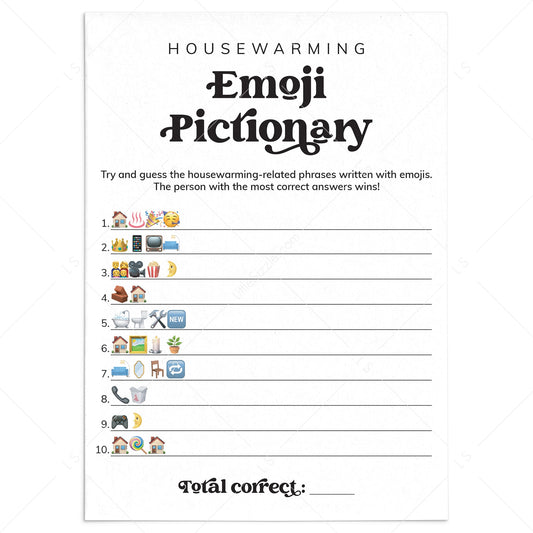 Housewarming Party Game Emoji Pictionary with Answers Digital Download by LittleSizzle