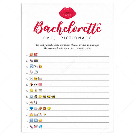 Emoji Pictionary with Answers Bachelorette Game Printable by LittleSizzle