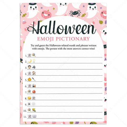 Non Scary Girly Halloween Emojis Game with Answers Printable by LittleSizzle