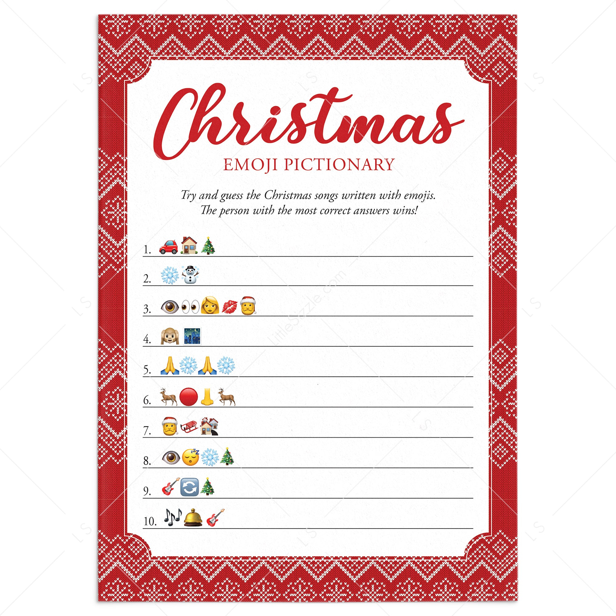 Christmas Emojis Game with Answer Key Printable by LittleSizzle