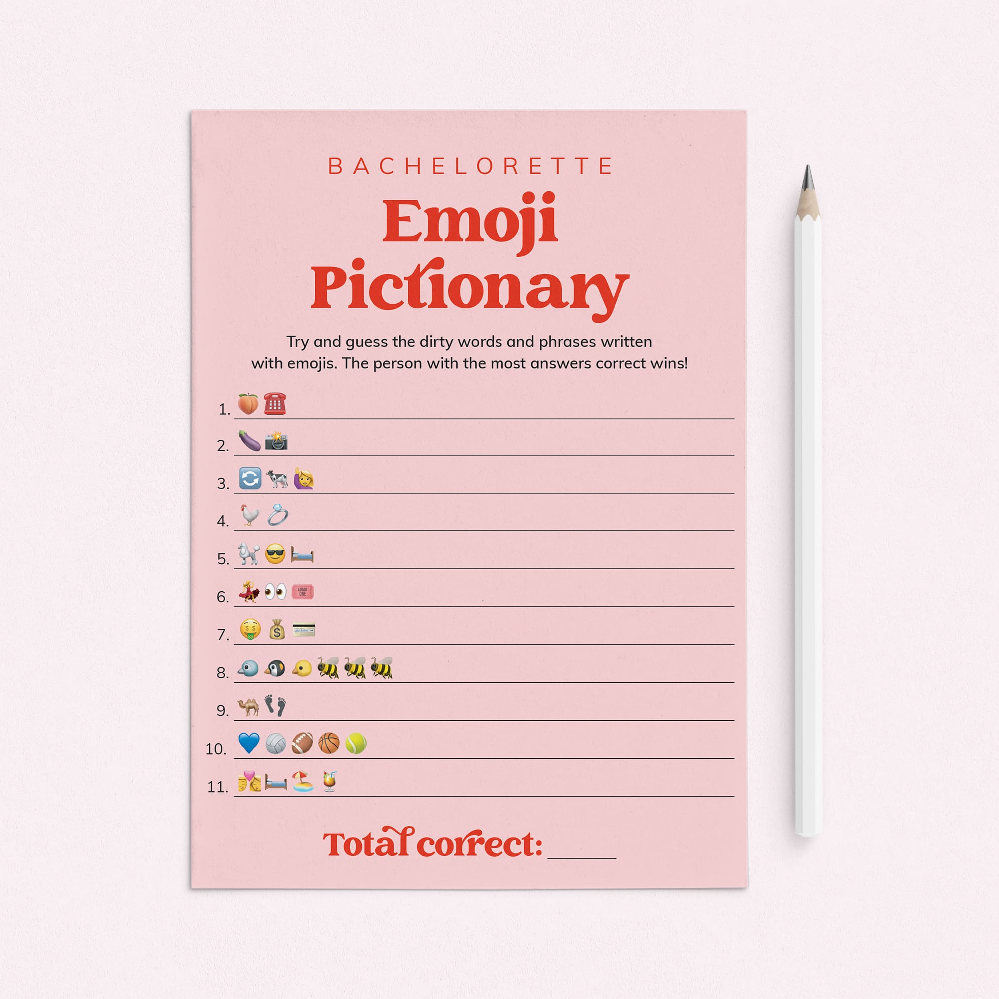Bachelorette Emoji Pictionary Game Printable Pink and Red by LittleSizzle