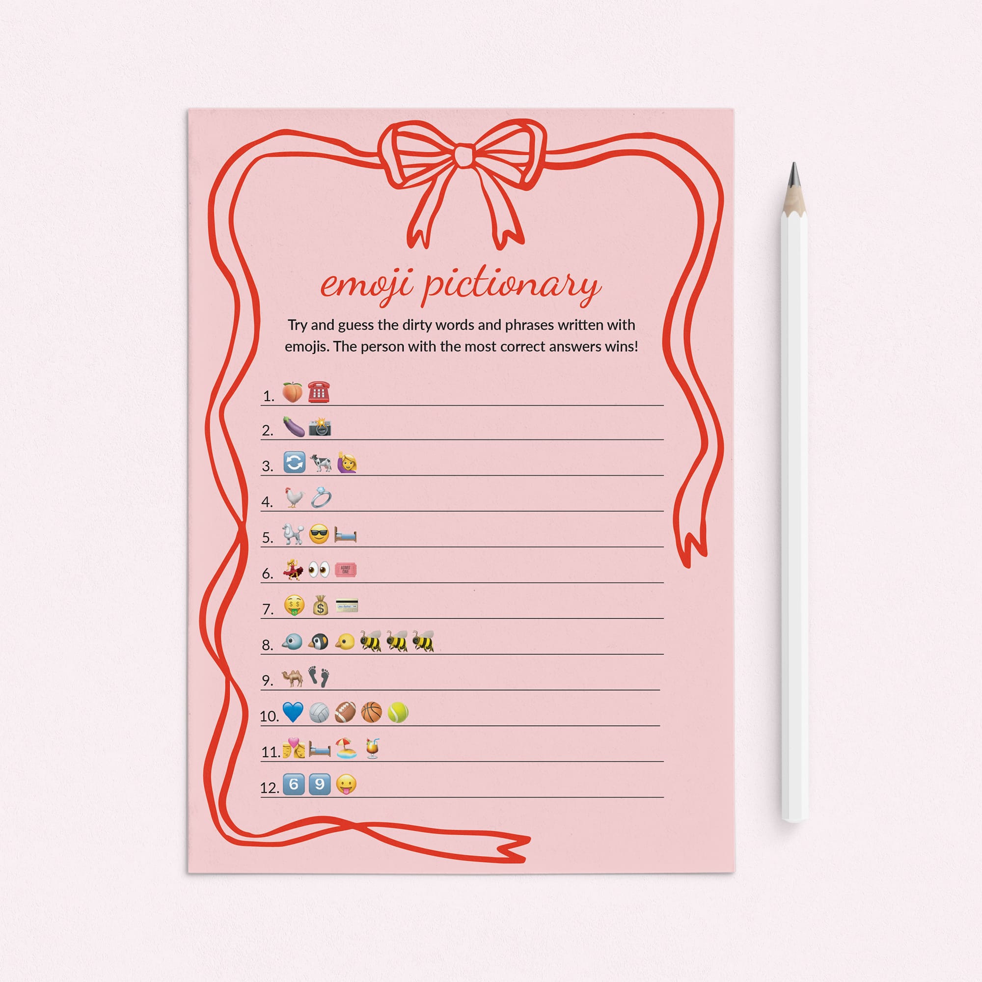 Dirty Emoji Pictionary Game Pink Bow Wavy Border by LittleSizzle