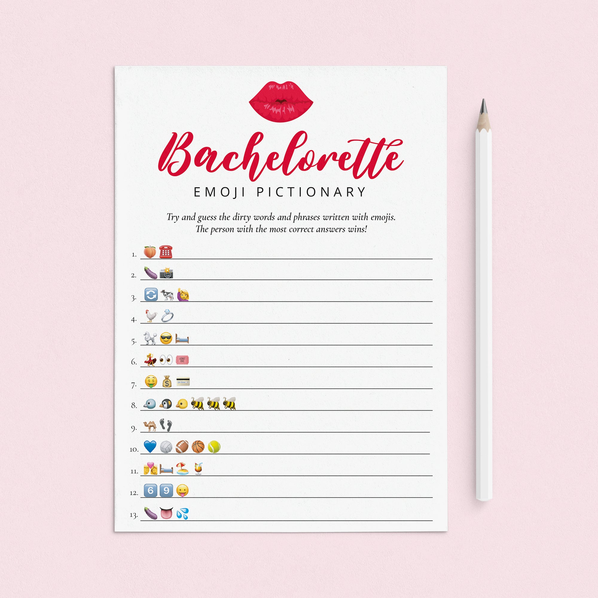 Emoji Pictionary with Answers Bachelorette Game Printable by LittleSizzle