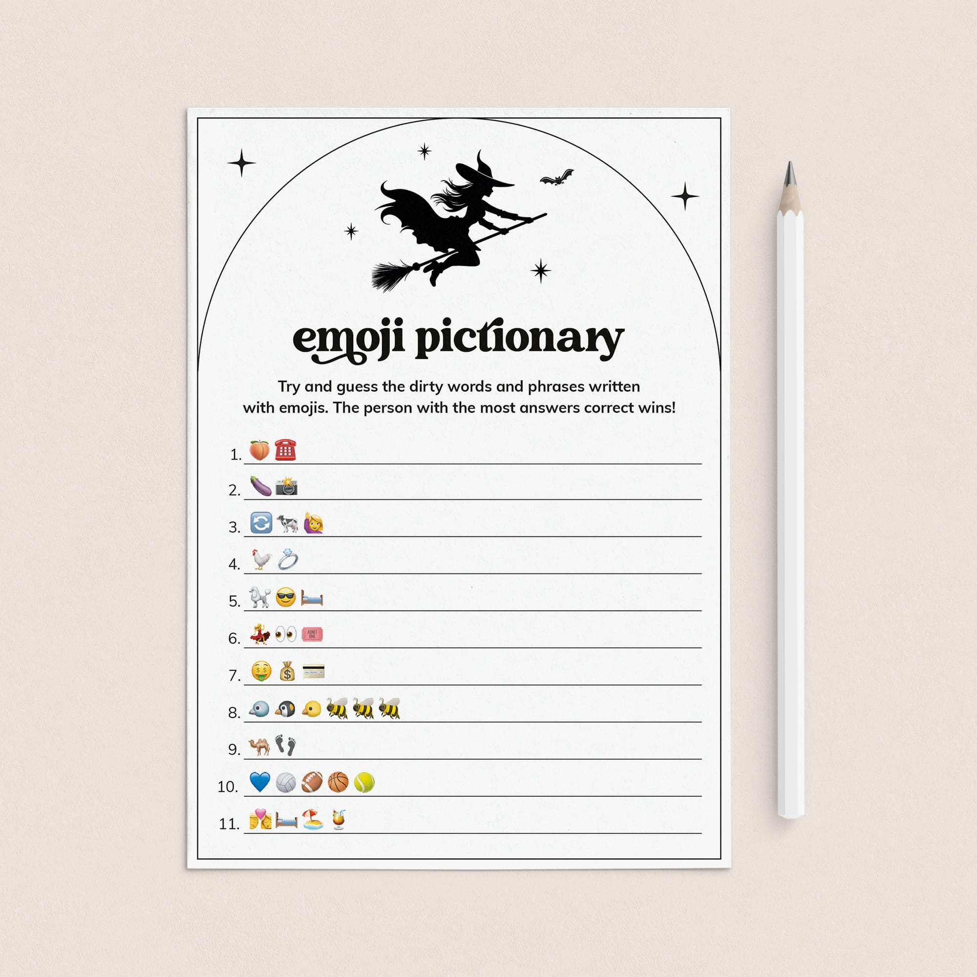 Wicked Witch Bachelorette Emoji Pictionary Game with Answers Printable by LittleSizzle