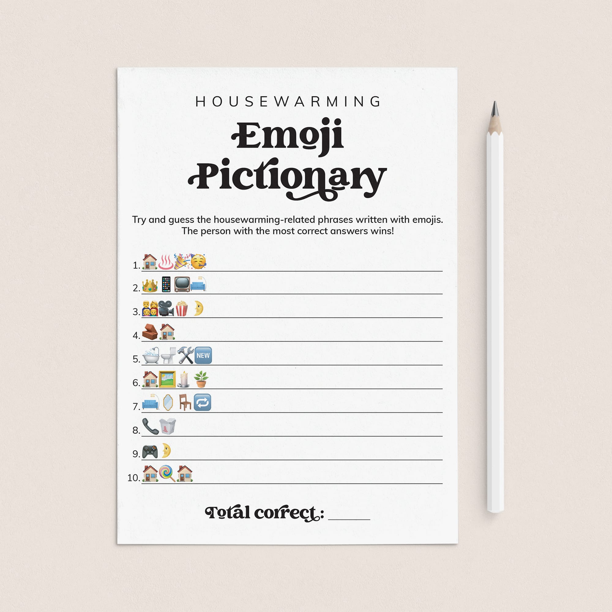 Housewarming Party Game Emoji Pictionary with Answers Digital Download by LittleSizzle