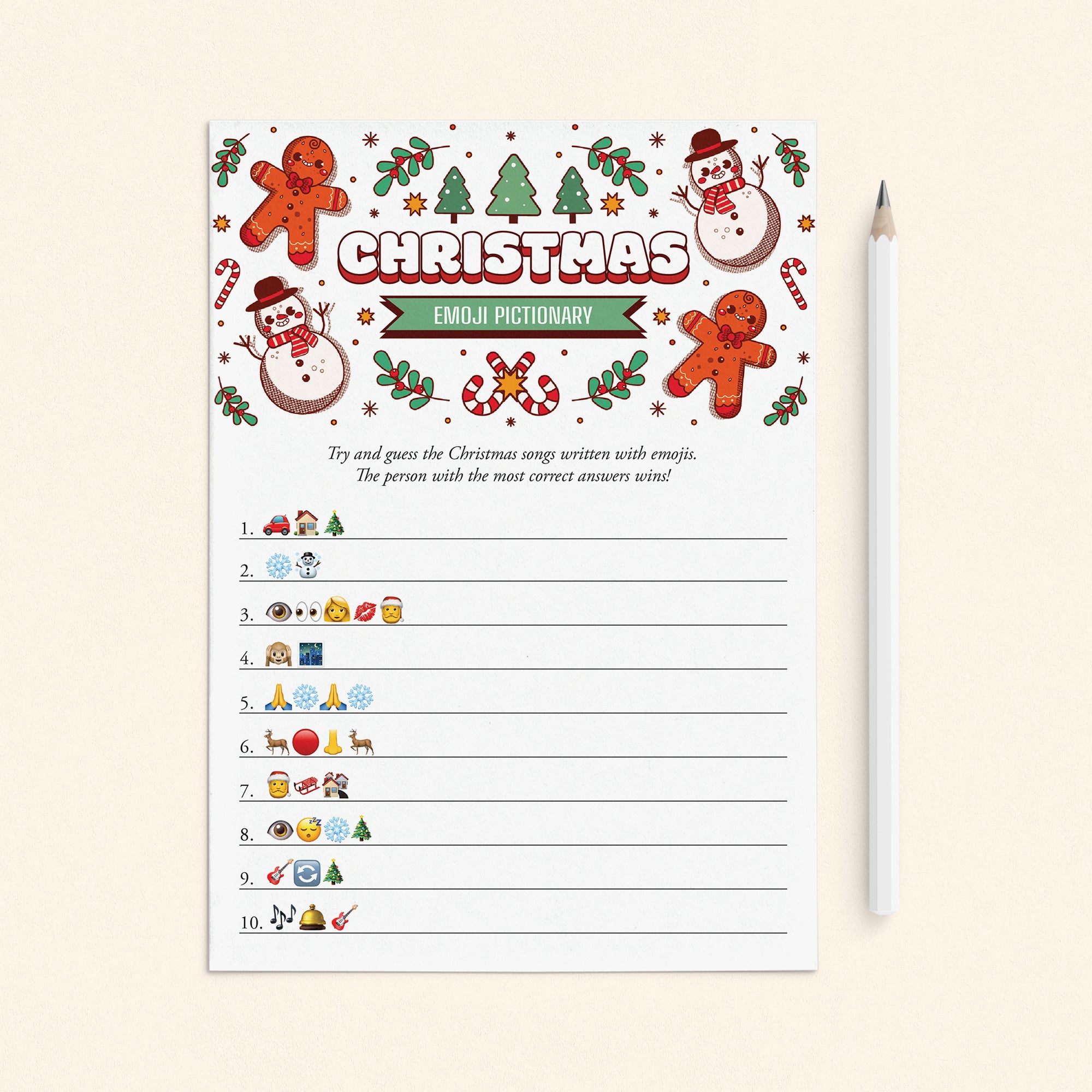 Printable Christmas Emoji Pictionary Game Card with Answers by LittleSizzle